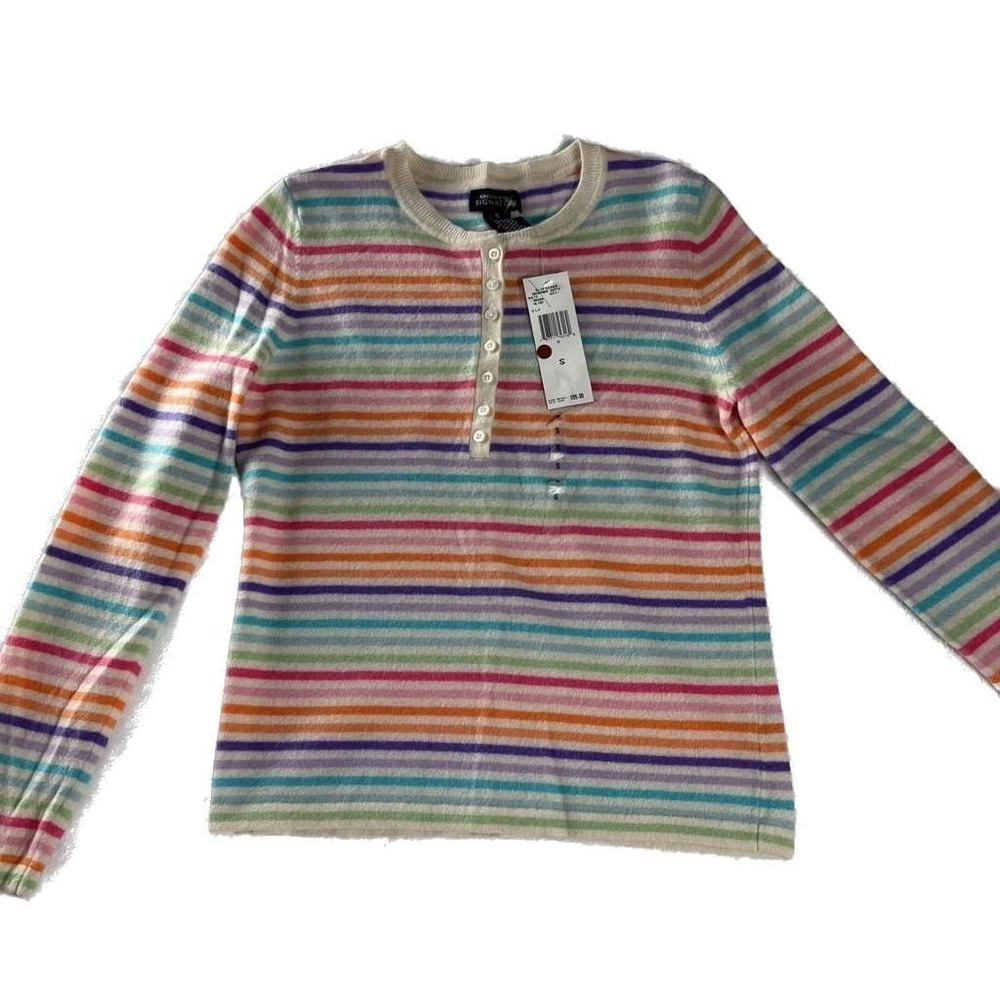 Jones NY Merino‎ Angora Cashmere Stripe Henley Sweater S NWT